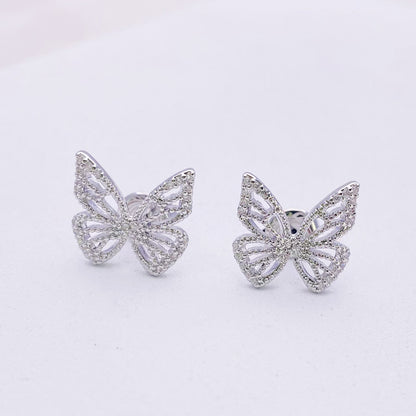 Micro Set Zircon Sterling Silver Butterfly Stud Earrings-Jewearrings