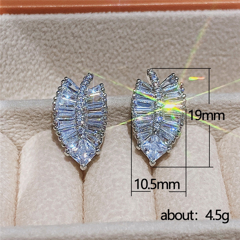 Delicate Leaf Shaped Brass And Zircon Stud Earrings For Women-Jewearrings