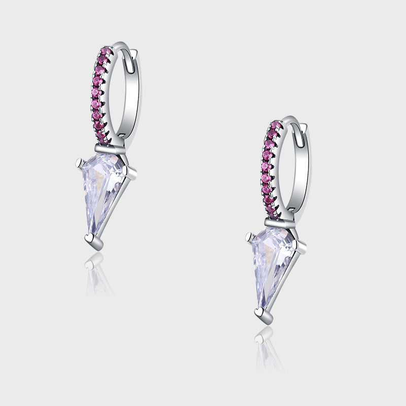 Light And Luxurious Triangle Design Punk Style S925 Sterling Silver Earrings With Red Diamonds-Jewearrings