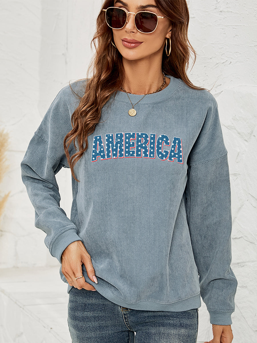 AMERICA Graphic Dropped Shoulder Sweatshirt-Jewearrings