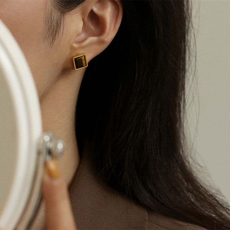 Women's Retro Fashion Minimalism Natural Stone Stud Earrings-Jewearrings