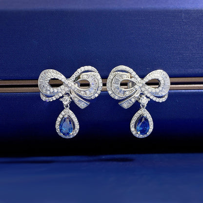 S925 Silver Water Drop Bow Earrings-Jewearrings