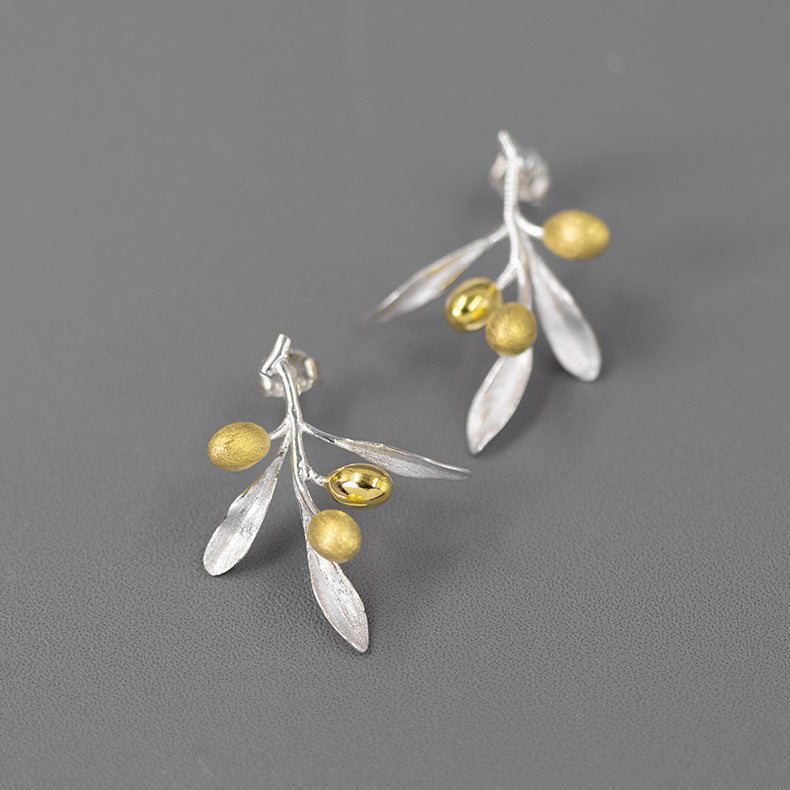 The Taste Of Love Sterling Silver Natural And Elegant Olive Branch Stud Earrings-Jewearrings