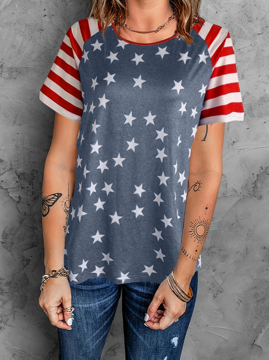 Full Size Star Striped Round Neck Short Sleeve T-Shirt-Jewearrings