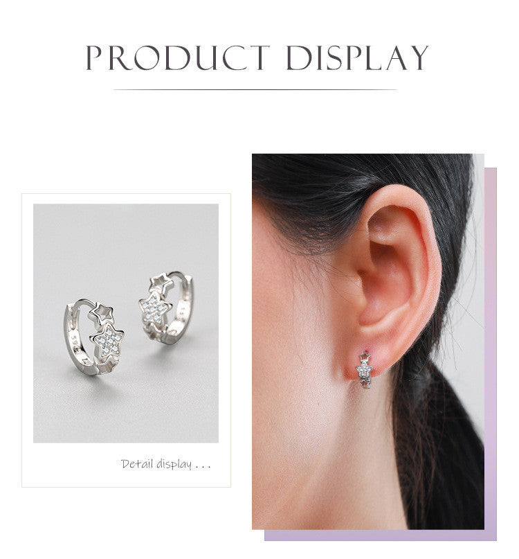 S925 Sterling Silver Star Earrings With Diamonds-Jewearrings