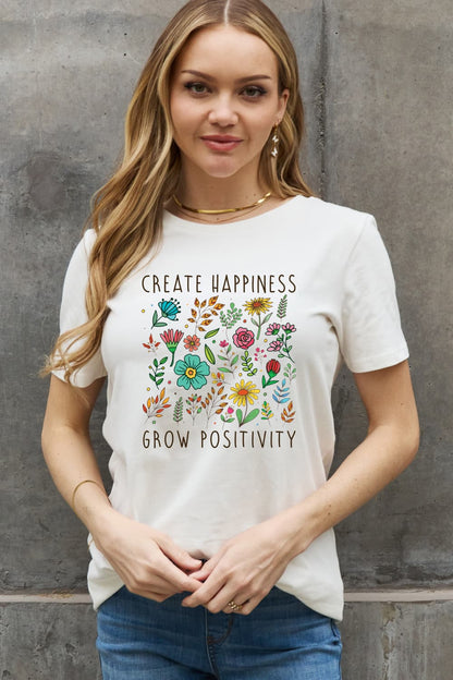 Simply Love Full Size CREATE HAPPINESS GROW POSITIVITY Graphic Cotton Tee-Jewearrings