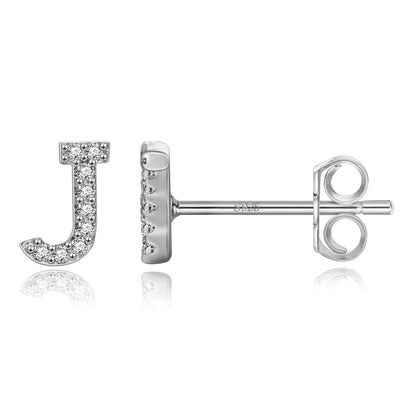 Simple Rhinestone Silver Needle English Alphabet Letter Earrings-Jewearrings