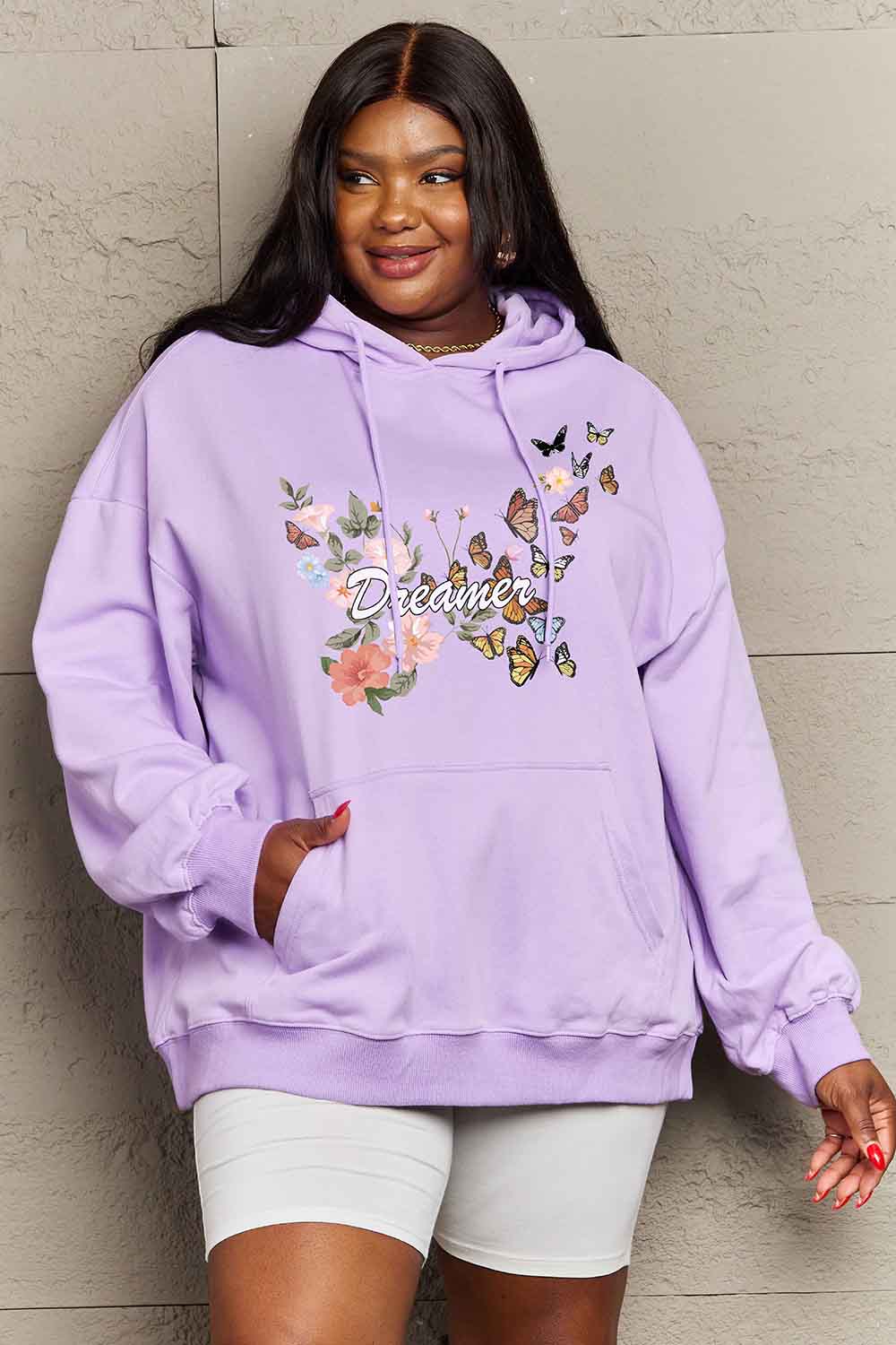 Simply Love Simply Love Full Size Dropped Shoulder DREAMER Graphic Hoodie-Jewearrings