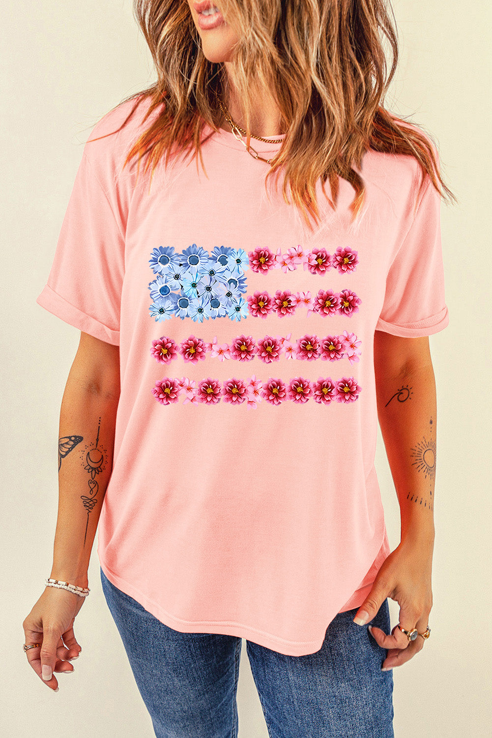 Graphic Round Neck Short Sleeve T-Shirt-Jewearrings