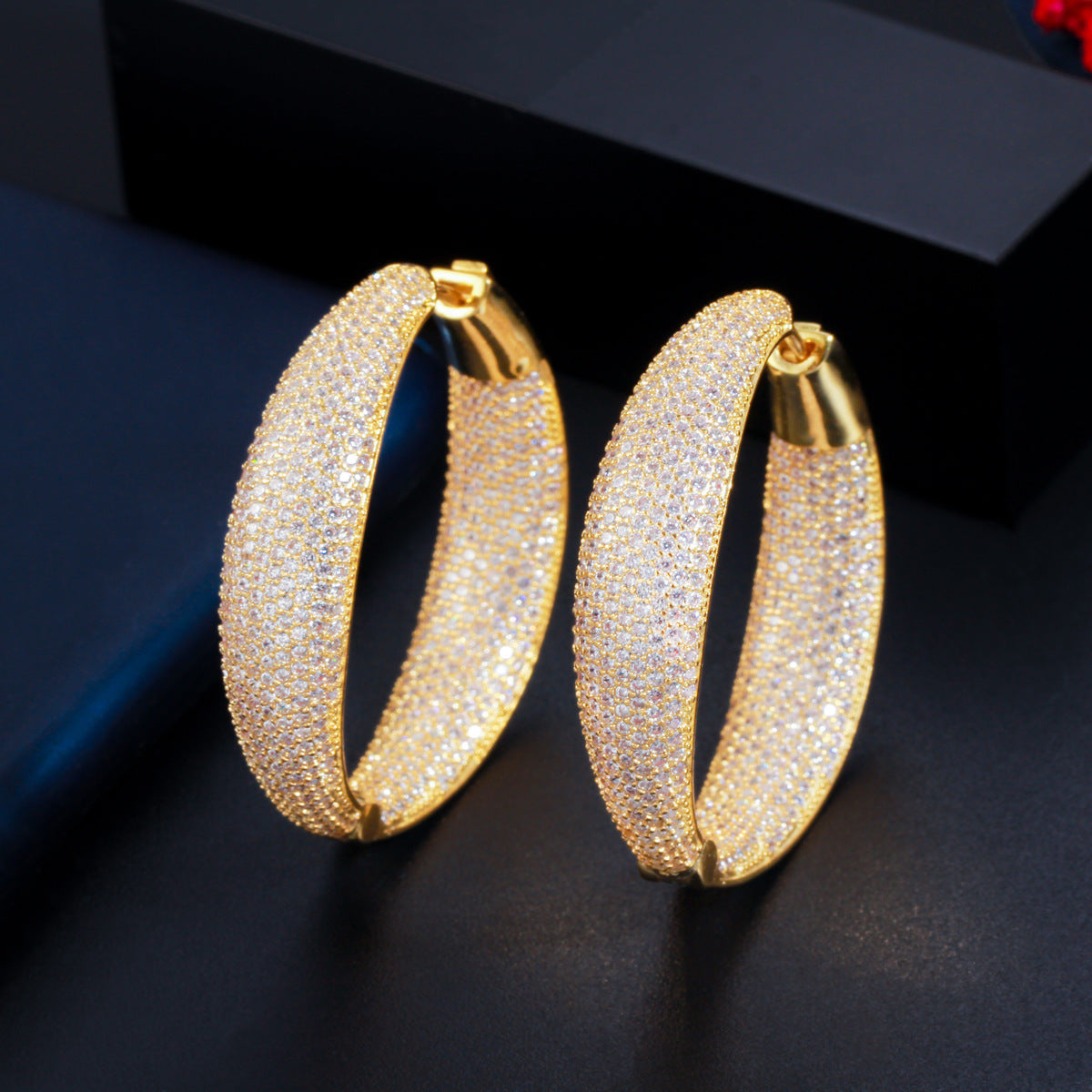 Simple Gold-plated Fashion Earrings With Sparkling Diamonds And Micro Inlaid Zircon-Jewearrings