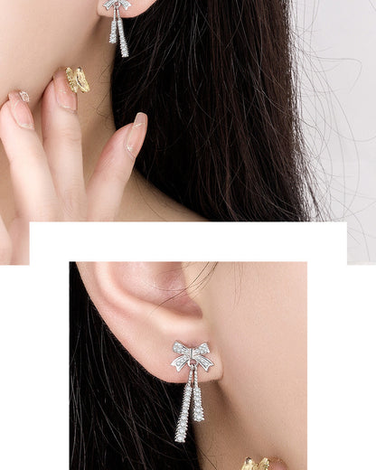 Fashion Bow Earrings Stud Tassel Female-Jewearrings