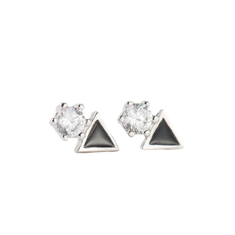 Sterling Silver Epoxy Fashion Stud Earrings Inlaid With Gemstone Triangle Ear Pin Ear Jewelry-Jewearrings