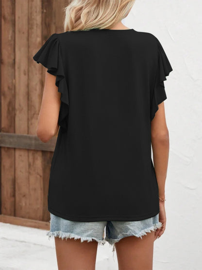 Notched Cap Sleeve T-Shirt-Jewearrings