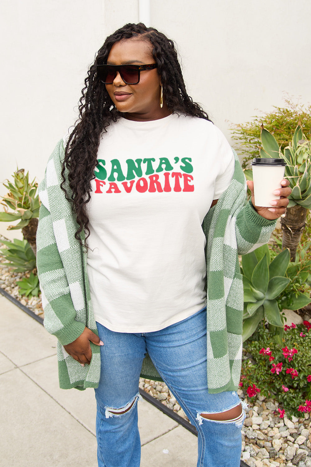 Simply Love Full Size SANTA'S FAVORITE Round Neck T-Shirt-Jewearrings