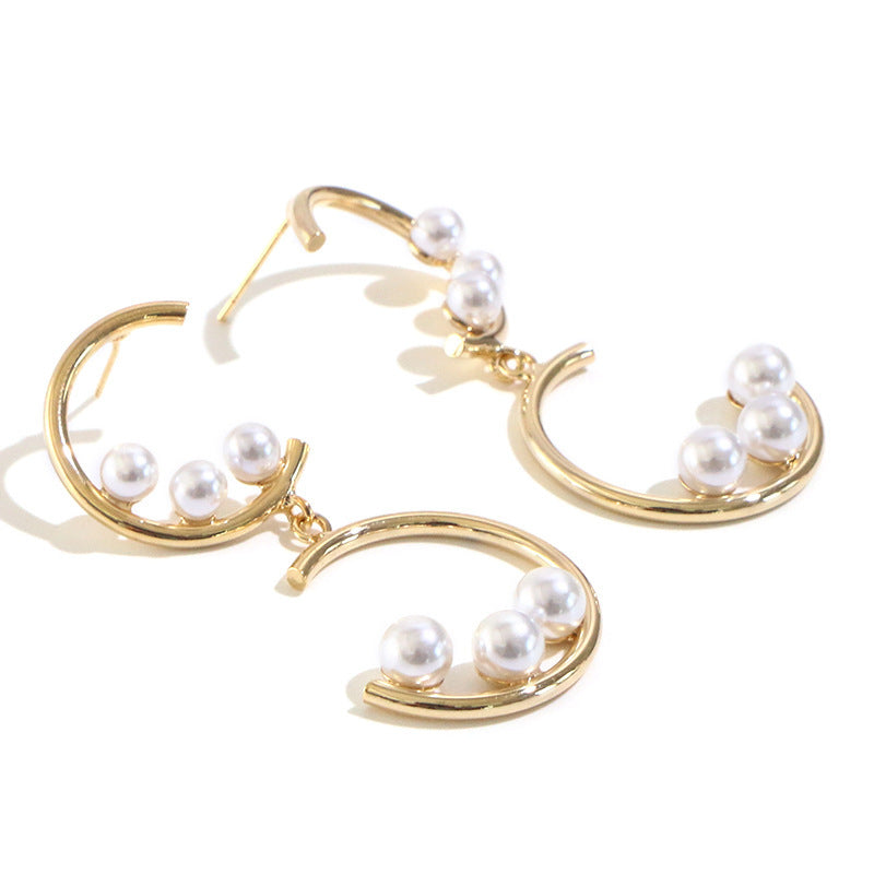 Silver Needle Pearl Earrings Female Korean Temperament Two Layers-Jewearrings