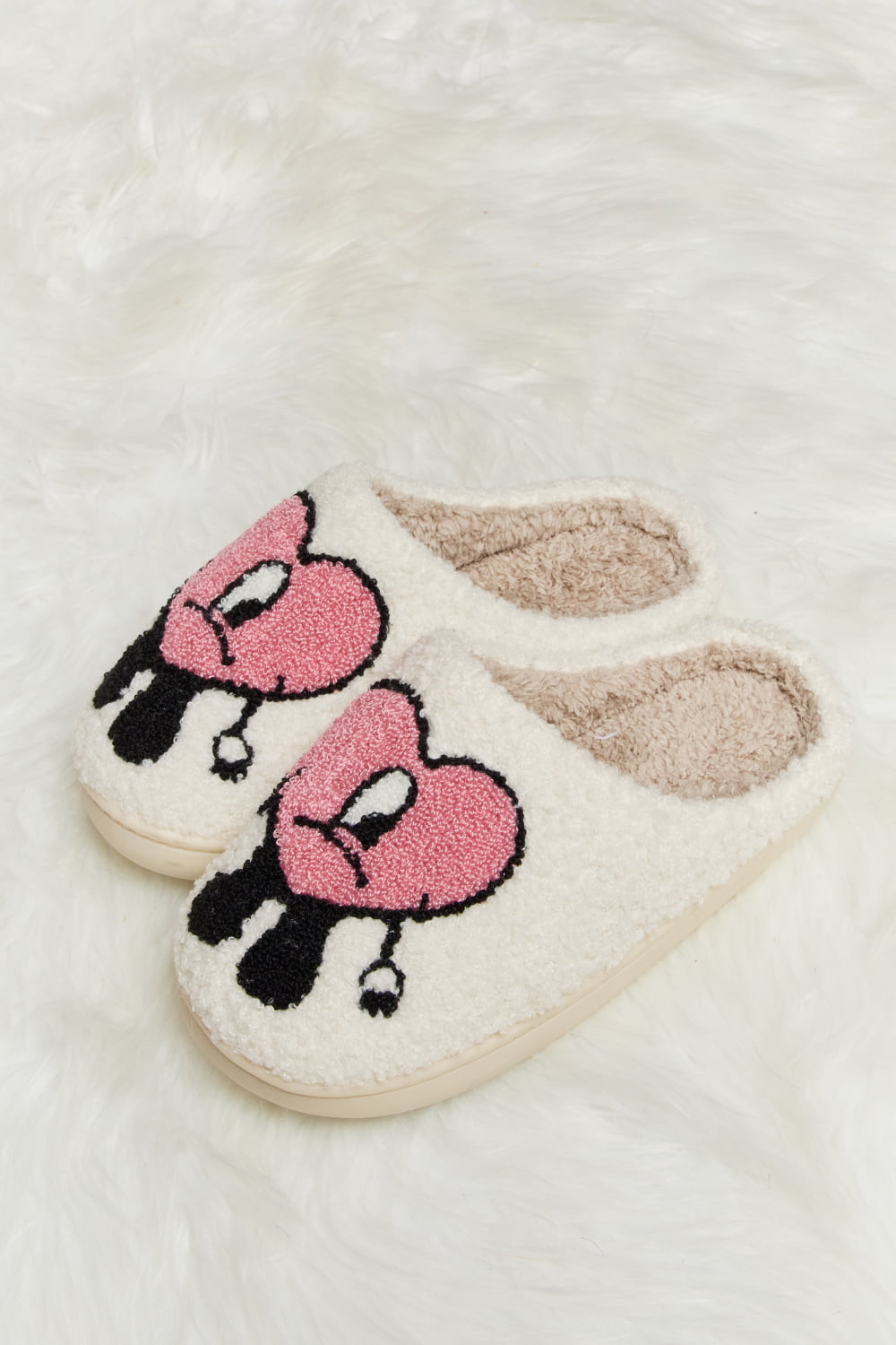 Melody Love Heart Print Plush Slippers-Jewearrings