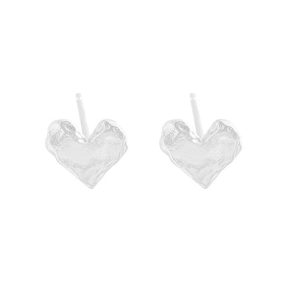 Special Interest Light Luxury Design Pleated Texture Lava Love Heart Stud Earrings-Jewearrings