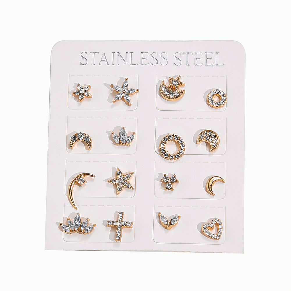 Love Star Moon Cross 8 Pairs Stud Earrings-Jewearrings