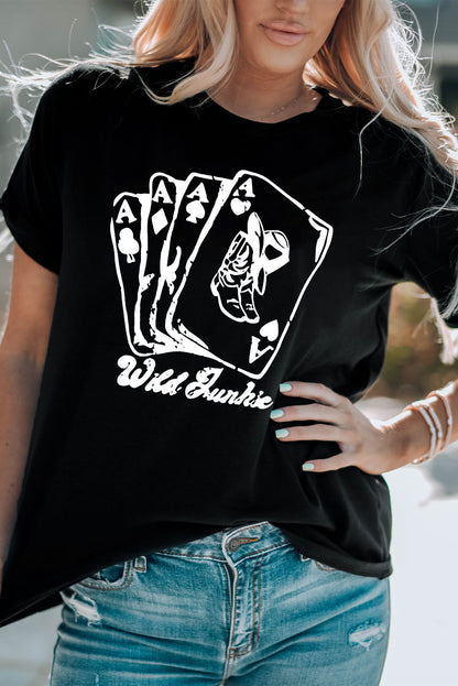 Poker Graphic Round Neck Short Sleeve Tee-Jewearrings