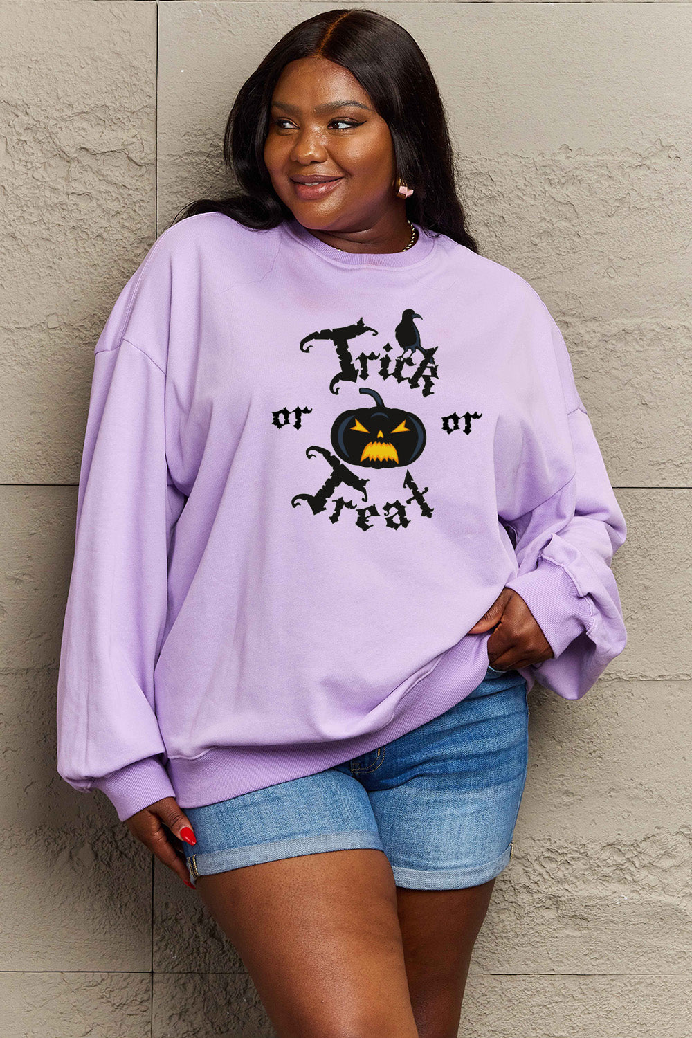 Simply Love Full Size TRICK OR TREAT Graphic Sweatshirt-Jewearrings