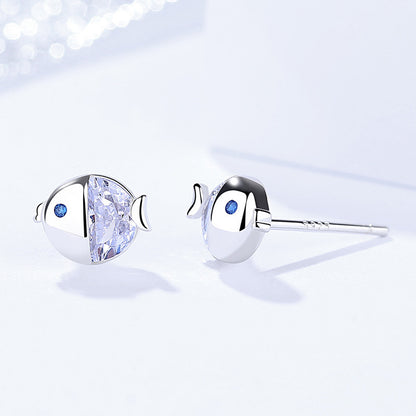 S925 Sterling Silver All-match And Fresh Kissing Gourami Stud Earrings-Jewearrings