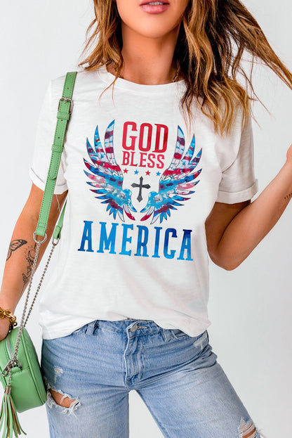 GOD BLESS AMERICA Cuffed Tee Shirt-Jewearrings