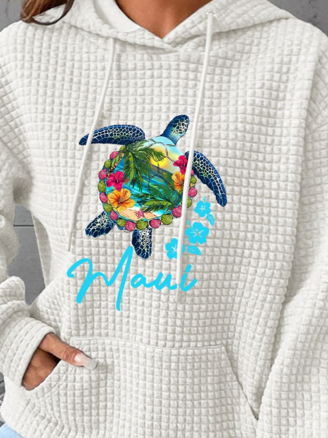 Full Size Turtle Graphic Drawstring Hoodie-Jewearrings