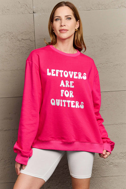 Simply Love Full Size LEFTOVERS ARE FOR QUITTERS Graphic Sweatshirt-Jewearrings