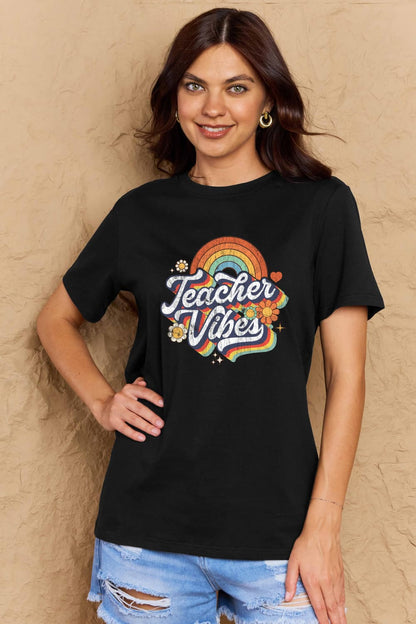 Simply Love Full Size TEACHER VIBES Graphic Cotton T-Shirt-Jewearrings