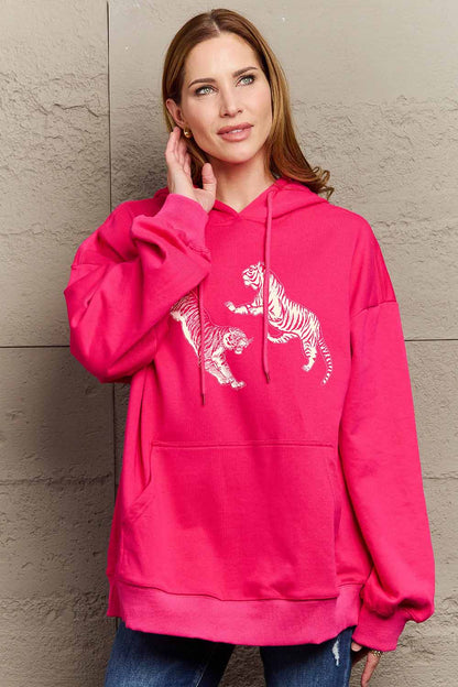 Simply Love Simply Love Full Size Dropped Shoulder Tiger Graphic Hoodie-Jewearrings