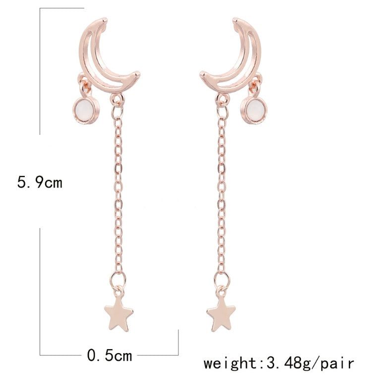 Trendy Earrings Rose Gold Lifting Star Moon-Jewearrings