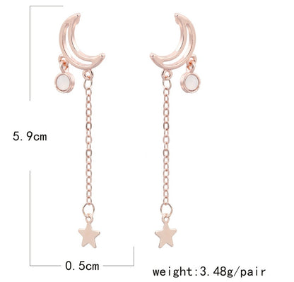 Trendy Earrings Rose Gold Lifting Star Moon-Jewearrings