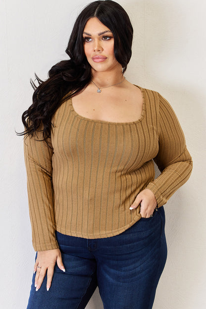 Basic Bae Full Size Ribbed Long Sleeve T-Shirt-Jewearrings