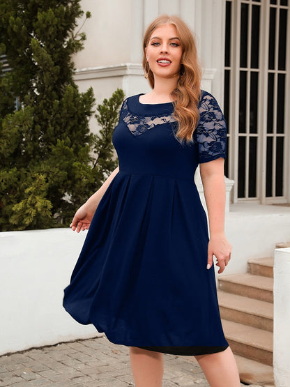 Plus Size Ruched Round Neck Short Sleeve Dress-Jewearrings