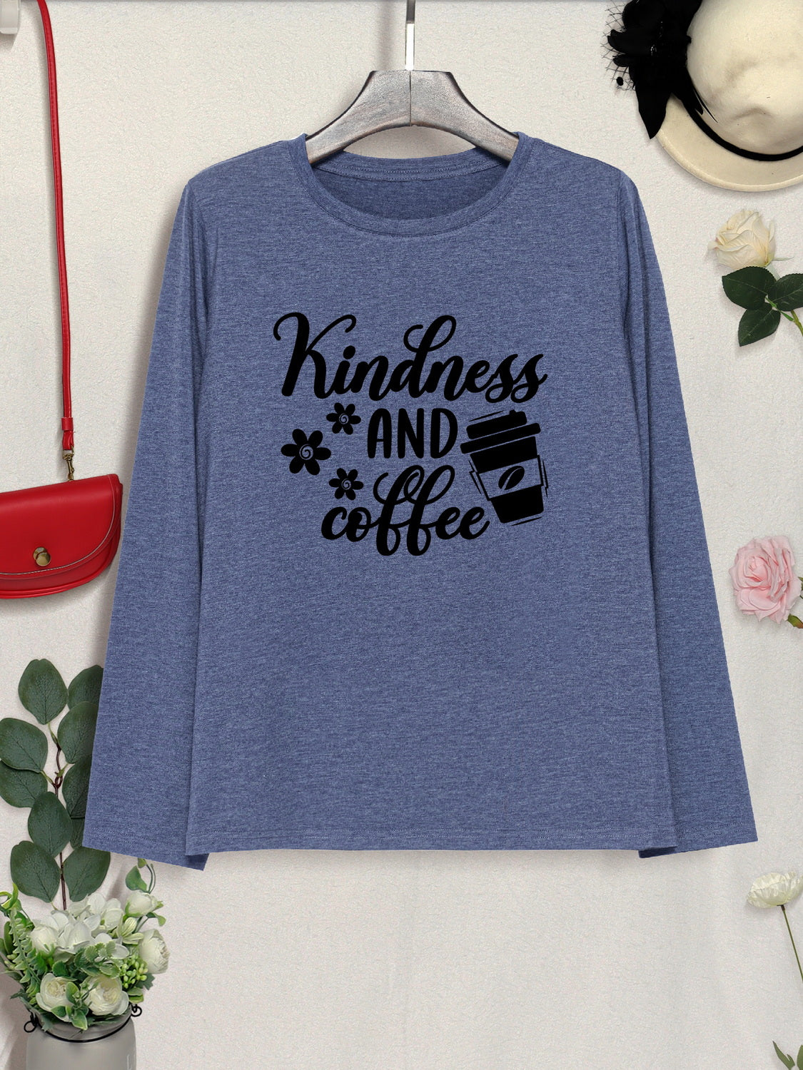 KINDNESS AND COFFEE Round Neck T-Shirt-Jewearrings