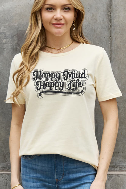 Simply Love Full Size HAPPY MIND HAPPY LIFE Graphic Cotton Tee-Jewearrings