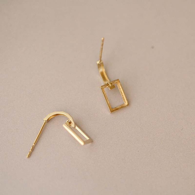 Semicircle Rectangular Frame Pure 9k Gold Stud Earrings-Jewearrings