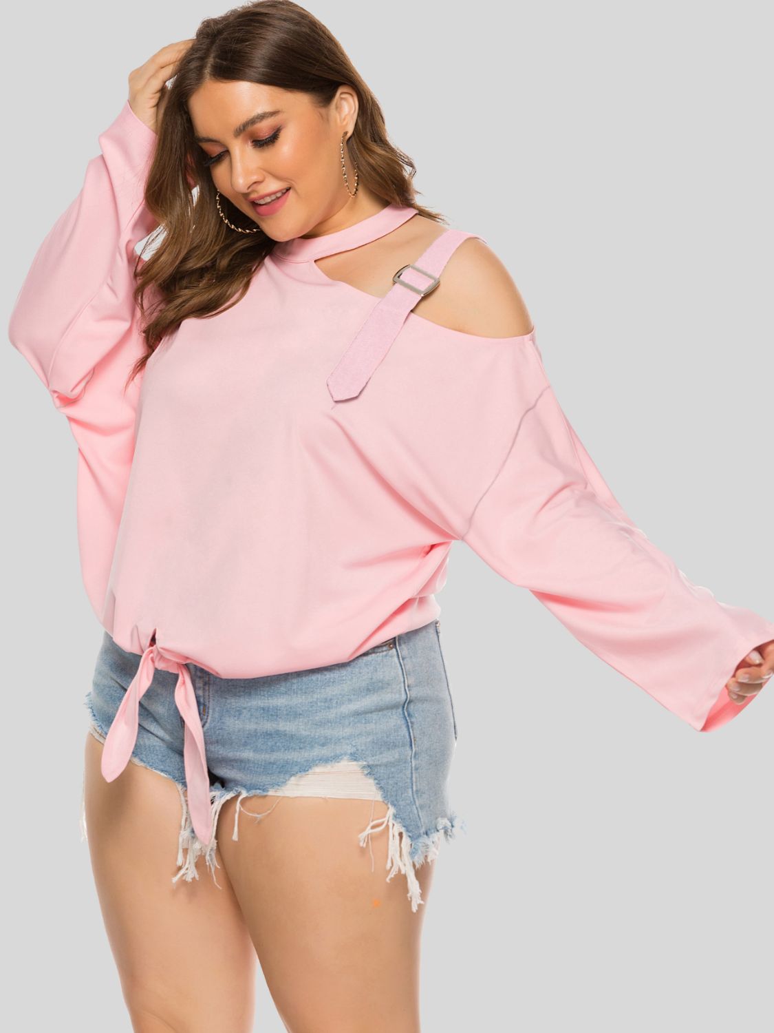 Plus Size Cold-Shoulder Tied Top-Jewearrings