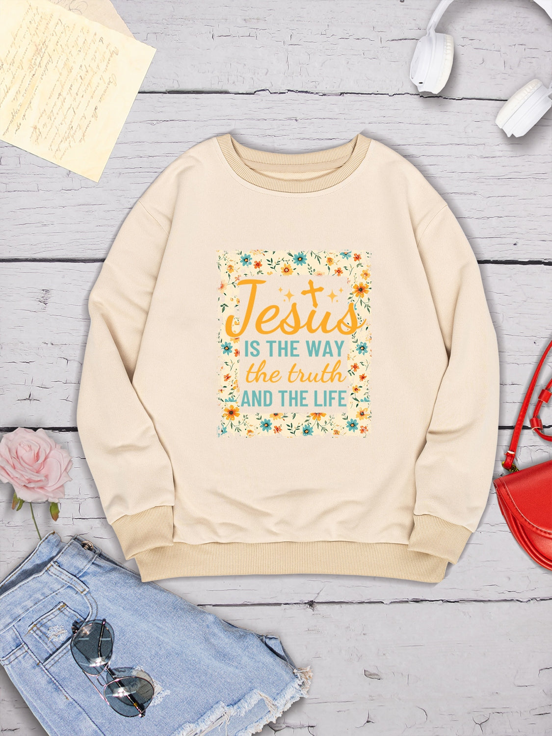 JESUS IS THE WAY THE TRUTH AND THE LIFE Round Neck Sweatshirt-Jewearrings