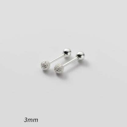 Silver Simple Frosted Thread Bead Stud Earrings For Women-Jewearrings