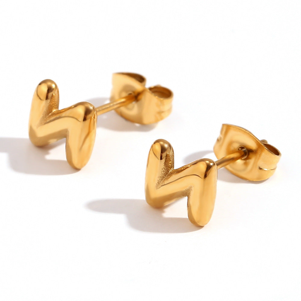 Titanium Earrings 18K Gold Mini Alphabet Earrings-Jewearrings