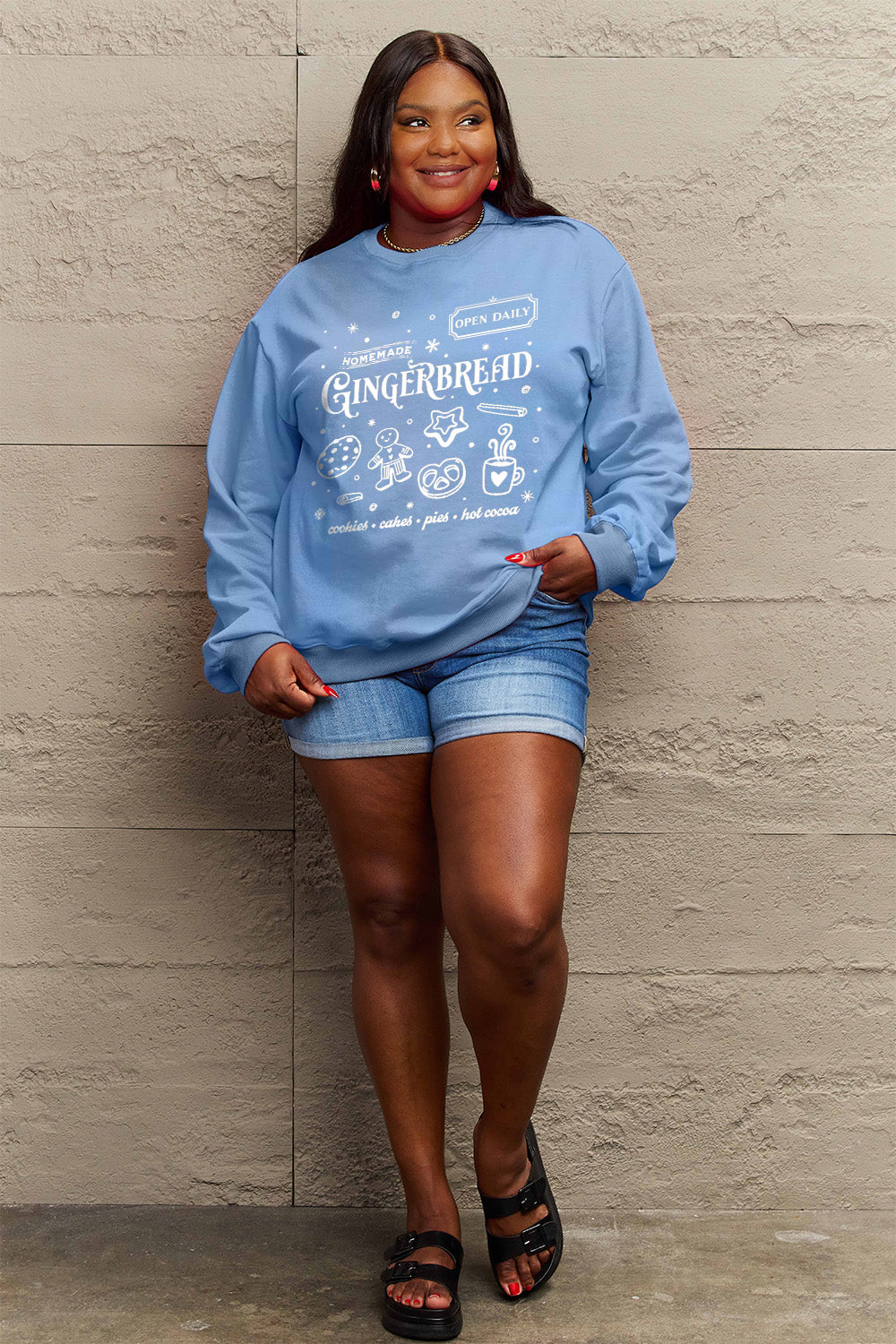 Simply Love Full Size GINGERBREAD Long Sleeve Sweatshirt-Jewearrings