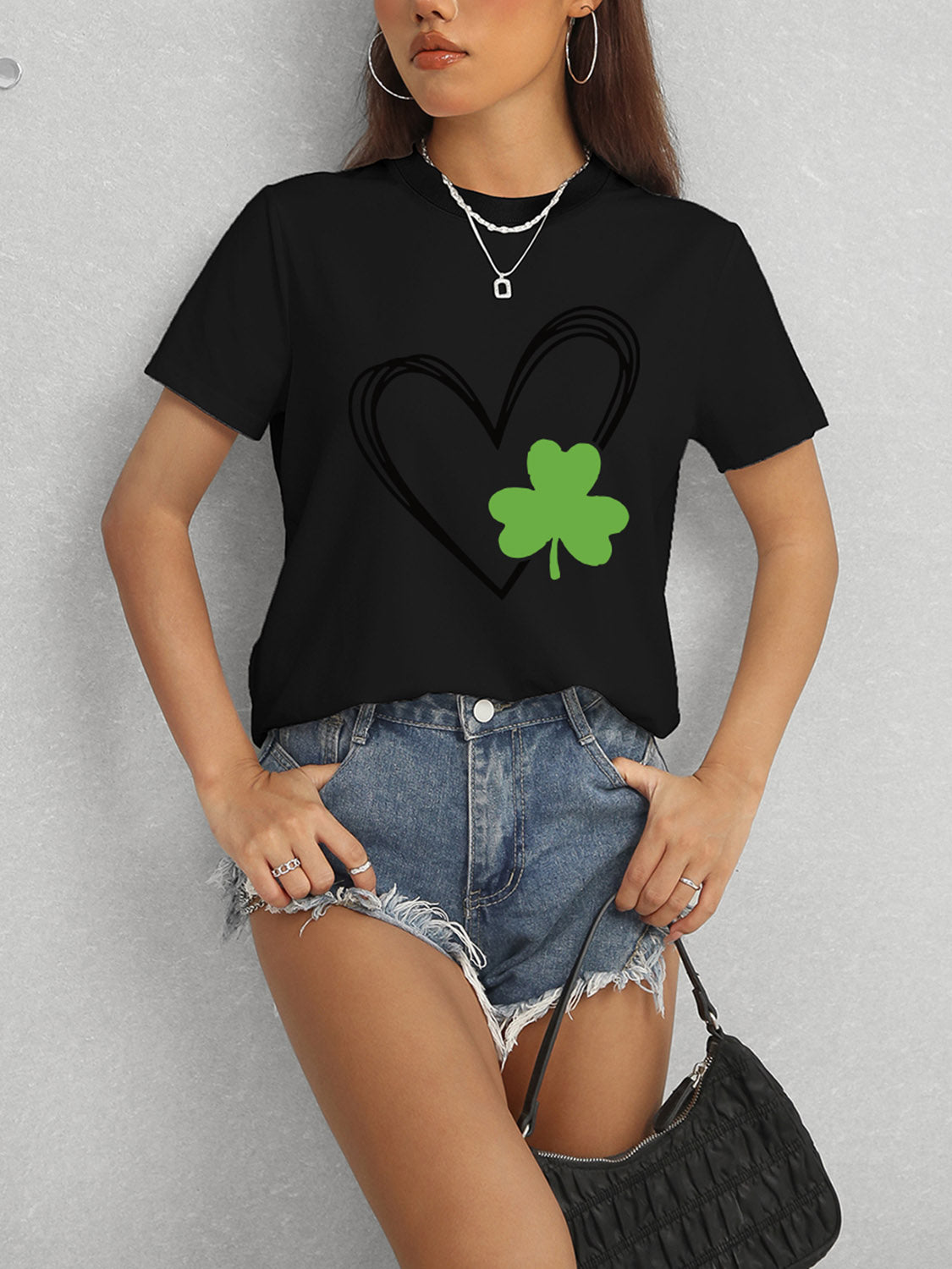 Heart Lucky Clover Short Sleeve T-Shirt-Jewearrings