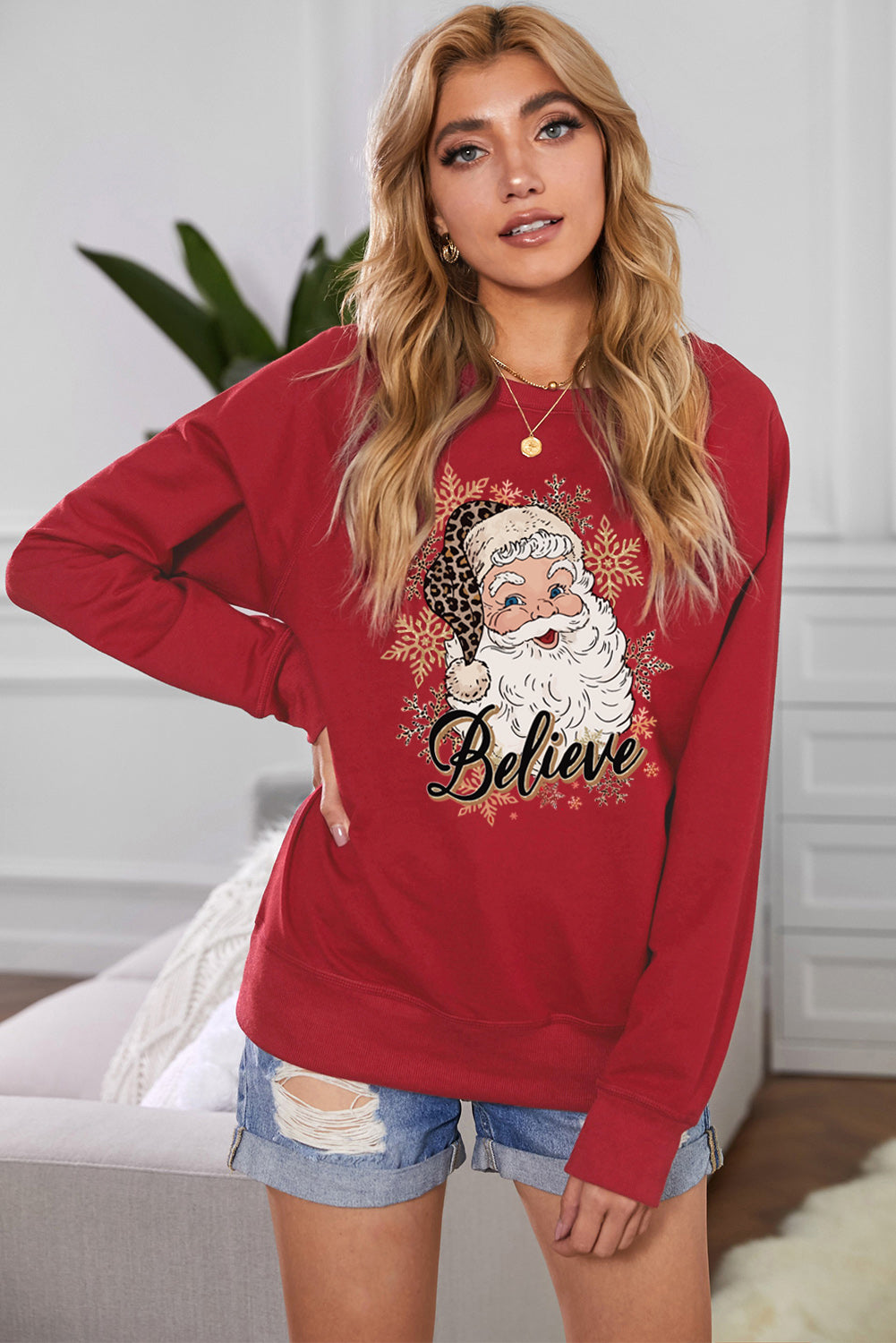 Christmas Santa Graphic Raglan Sleeve Sweatshirt-Jewearrings