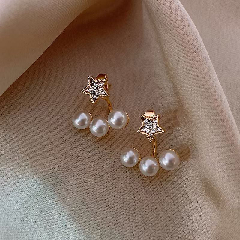 Silver Needle Pearl Earrings Simple And Versatile Rear-hanging Retro Temperament Earrings-Jewearrings