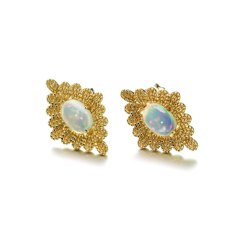 Vintage Natural Opal Earrings 925 Silver-Jewearrings