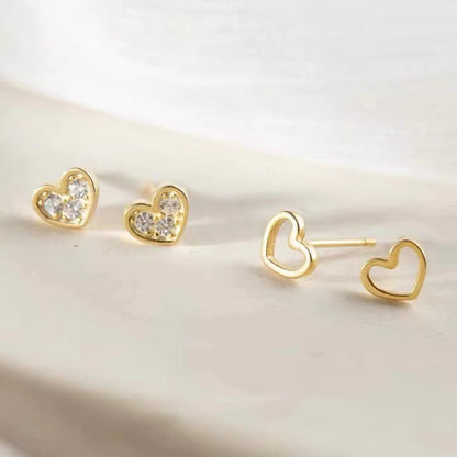 Love Heart Stud Earrings Simple Women's Sterling Silver Small And Exquisite-Jewearrings