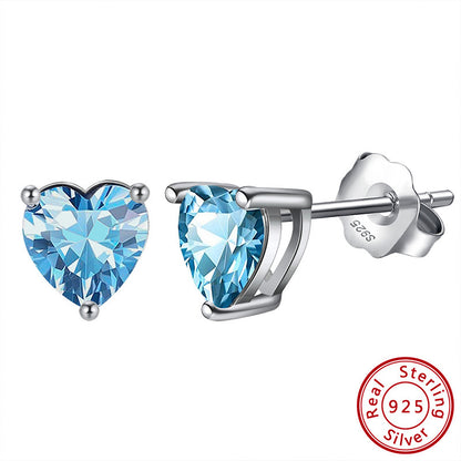 S925 Loving Heart In Sterling Silver Zircon Birthstone Stud Earrings-Jewearrings