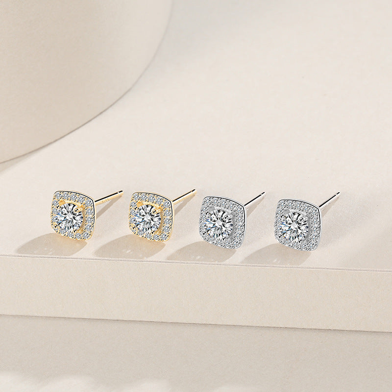 S925 Sterling Silver Zircon Full-jeweled Stud Earrings Women's Fashion Earrings-Jewearrings