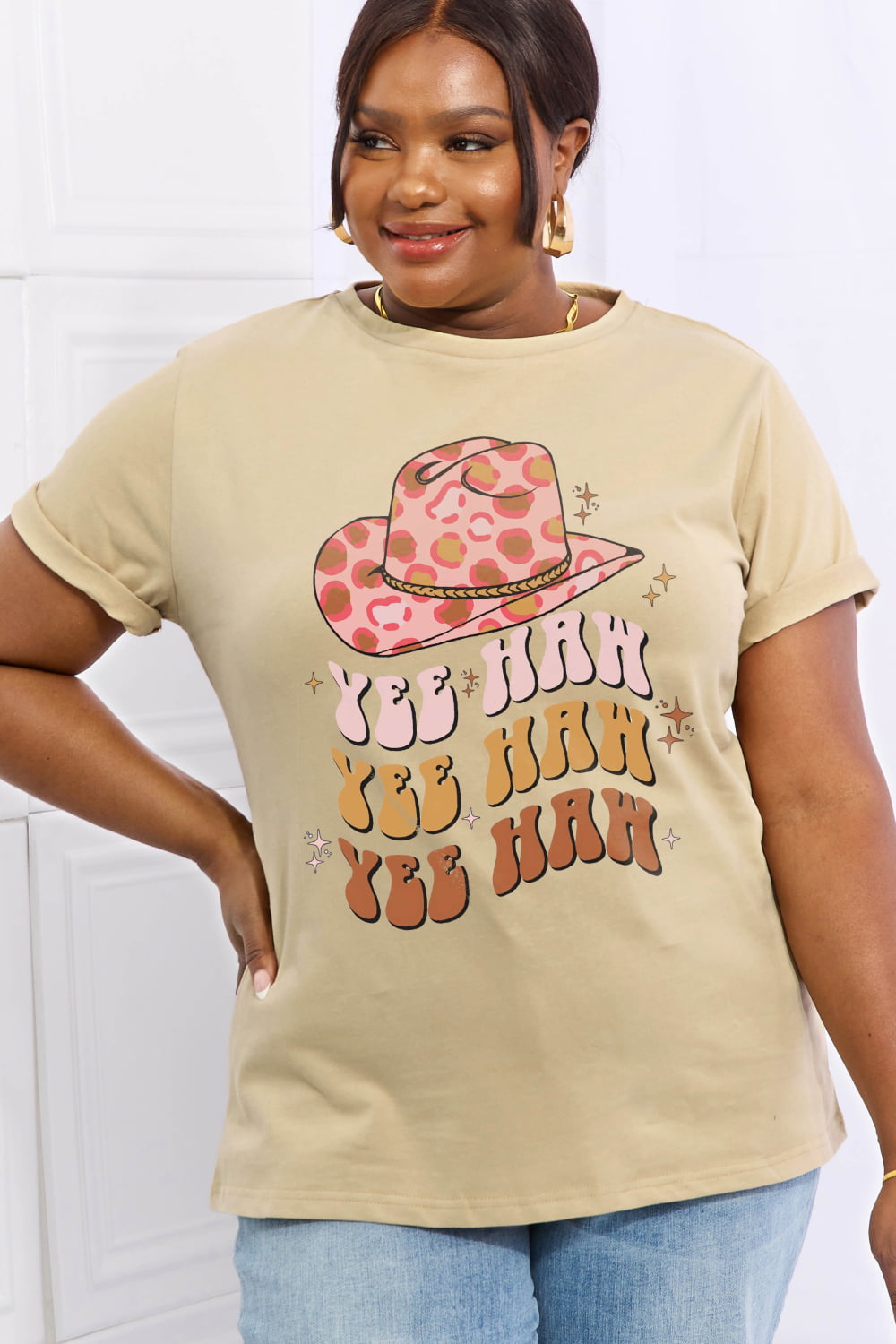 Simply Love Simply Love Full Size YEE HAH YEE HAH YEE HAH Graphic Cotton Tee-Jewearrings